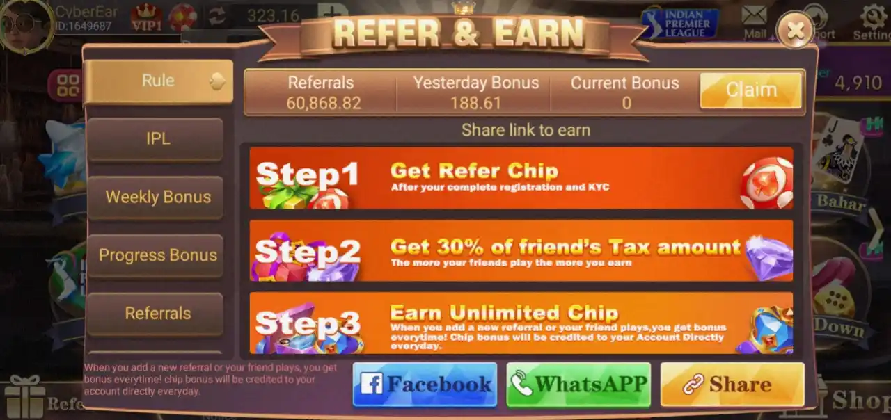 Invite And Earn Program In Teen Patti Saloon