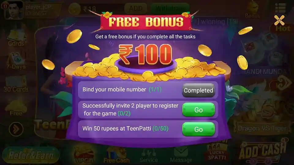 Free Bonus Program In Teen Patti Circle App